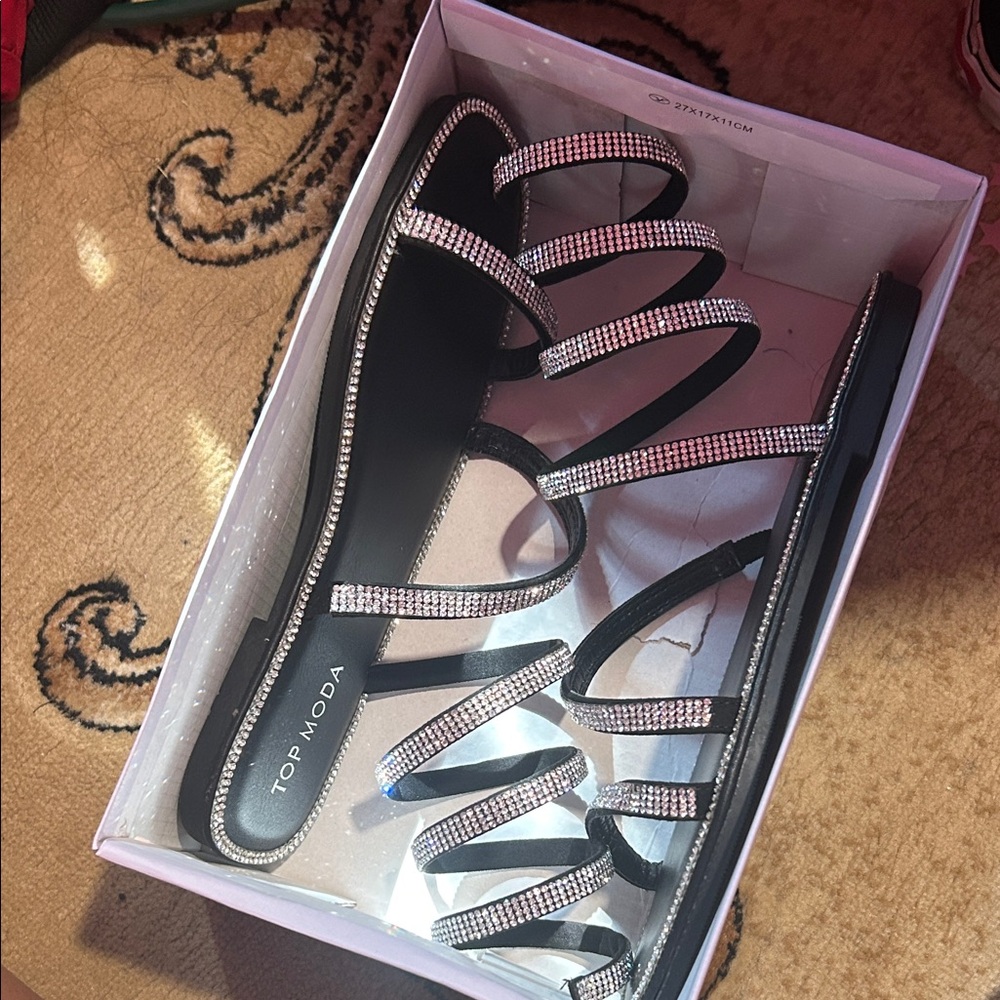 TOP Moda Black and Silver Strappy Sandals